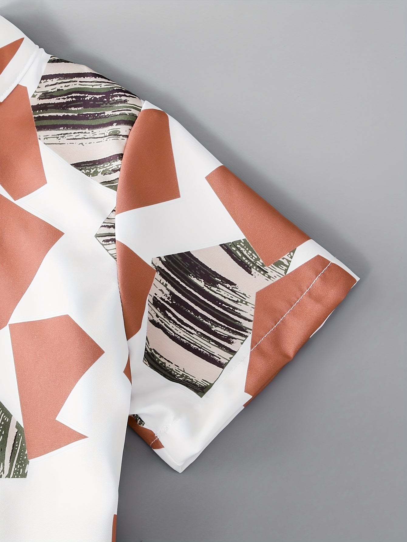 Boy's Creative Geo Color Block Stand Collar Button Down Shirt,