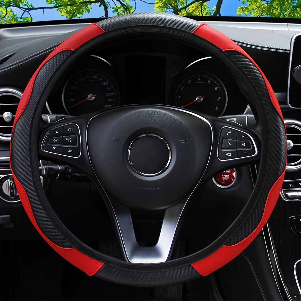 Universal Carbon Fiber Elastic PU Leather Car Steering Wheel Cover