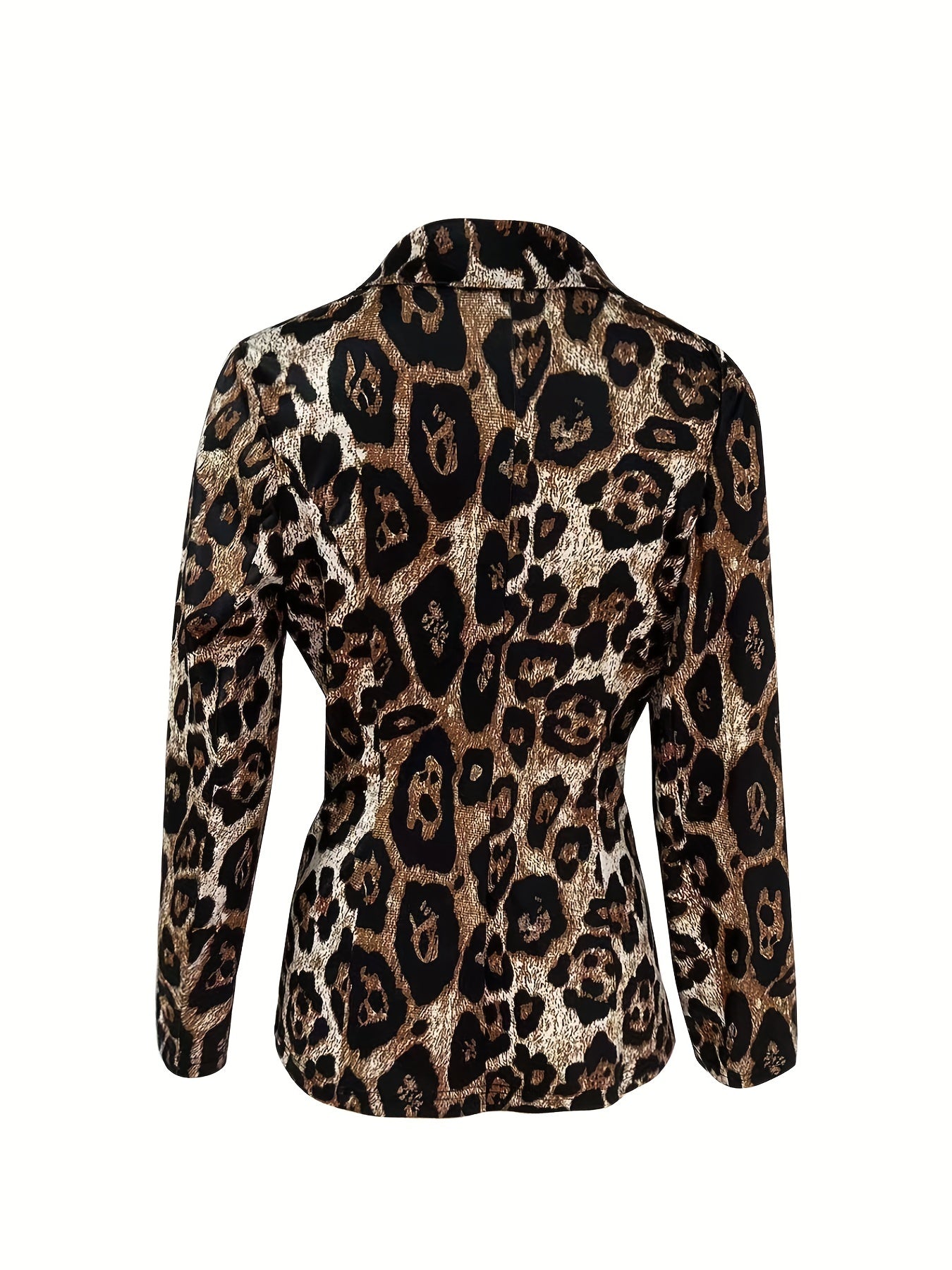 Leopard Print One Button Blazer, Casual Lapel Long Sleeve .