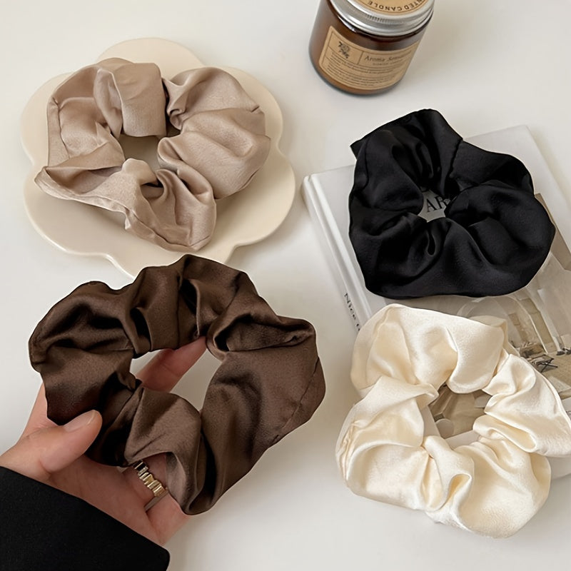 5pcs Elegant Satin Scrunchies - Soft, High Elasticity Hair Ties for Women & Girls, Solid Colors