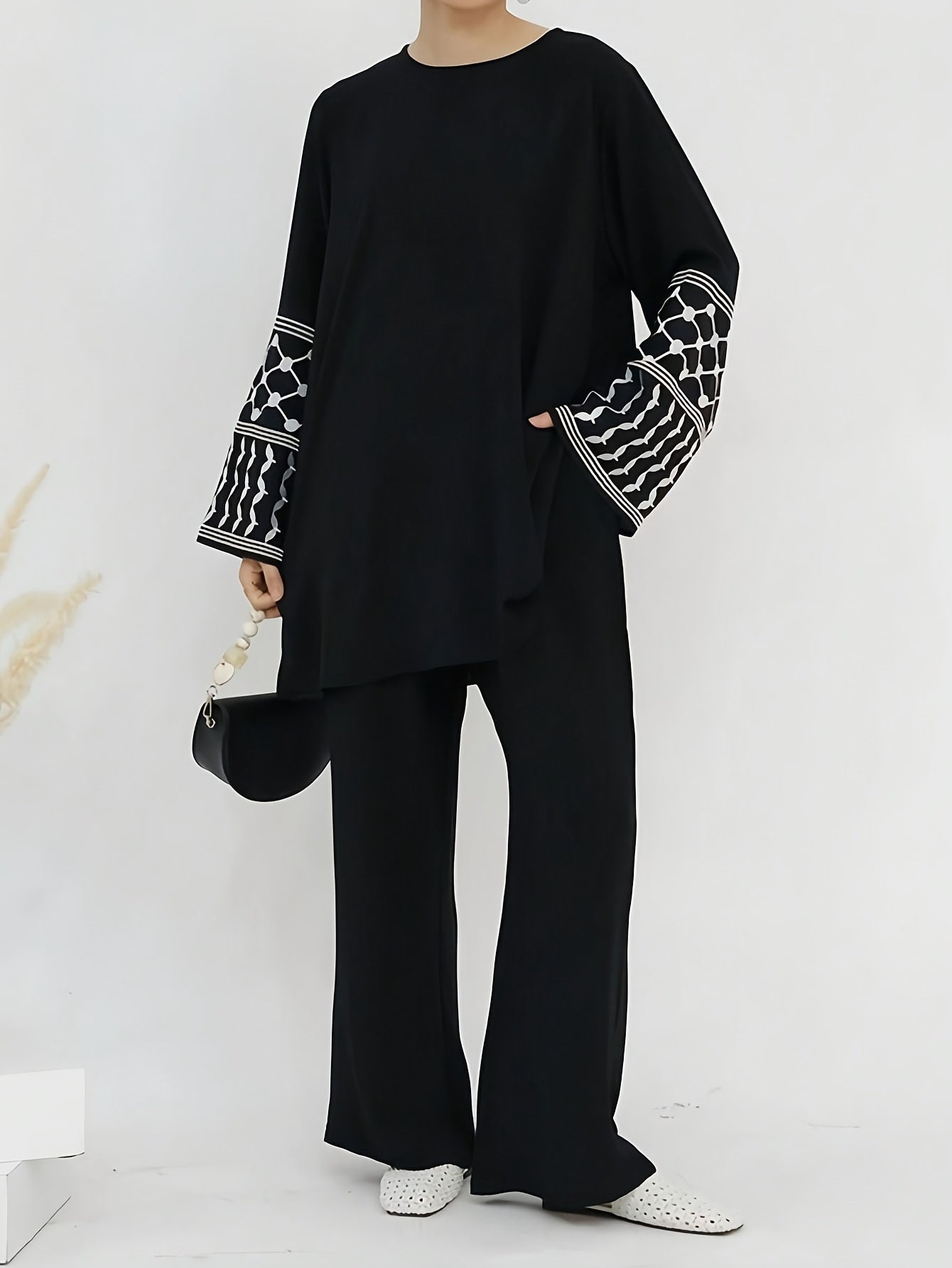 Women'S Arab Dress Set! Black Ethnic Embroidered ./MH