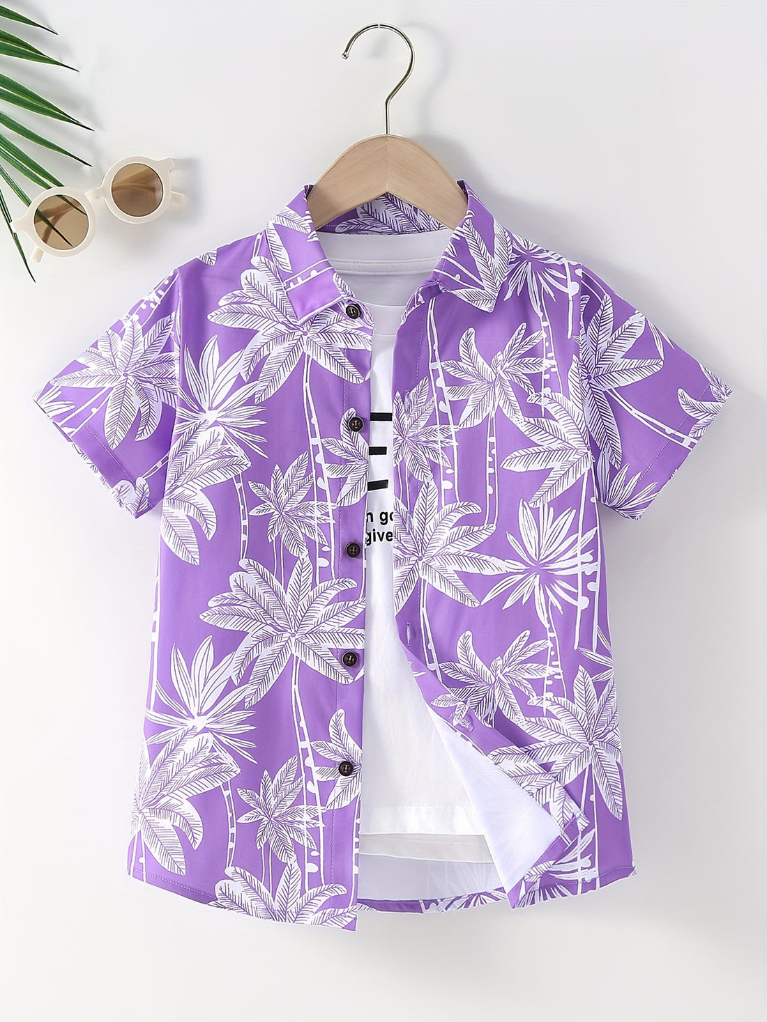 Funny Shirts For Boys Trendy Shirts Coconut Tree Pattern Print Short Sleeve.