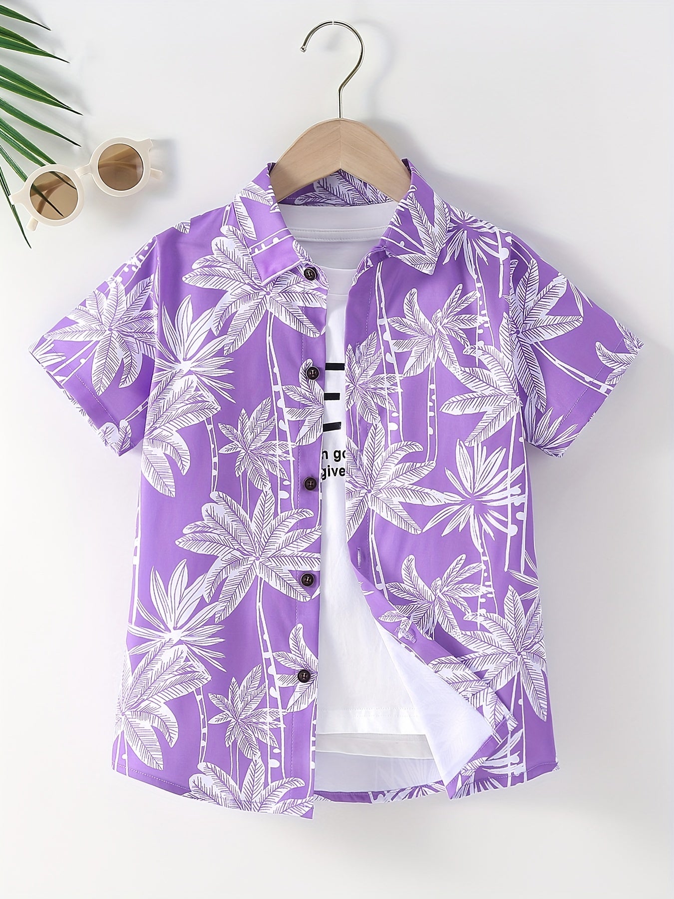 Funny Shirts For Boys Trendy Shirts Coconut Tree Pattern Print Short Sleeve.