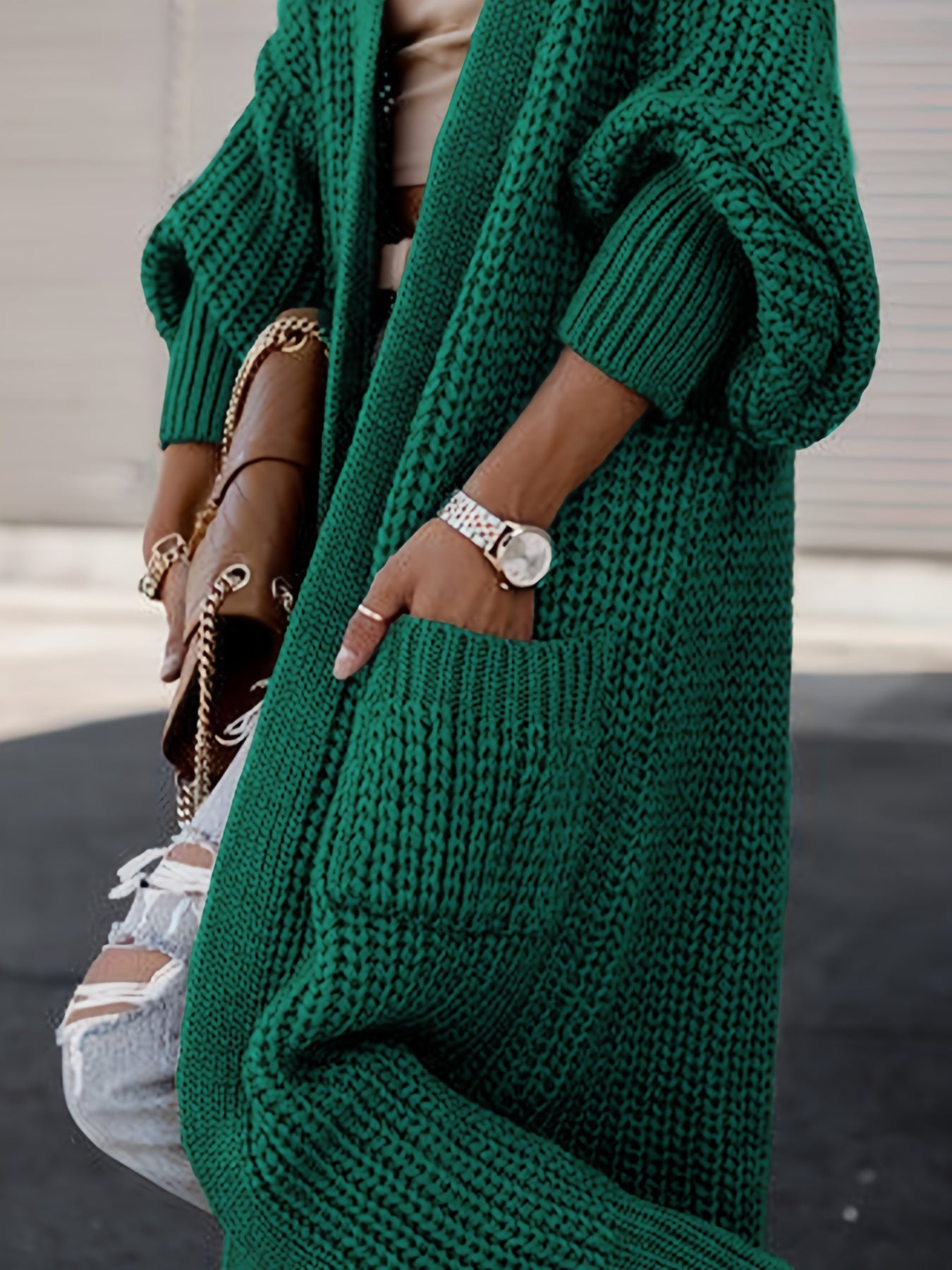 Cozy Long Sleeve Open Front Cardigan Sweater Women's Long Length .