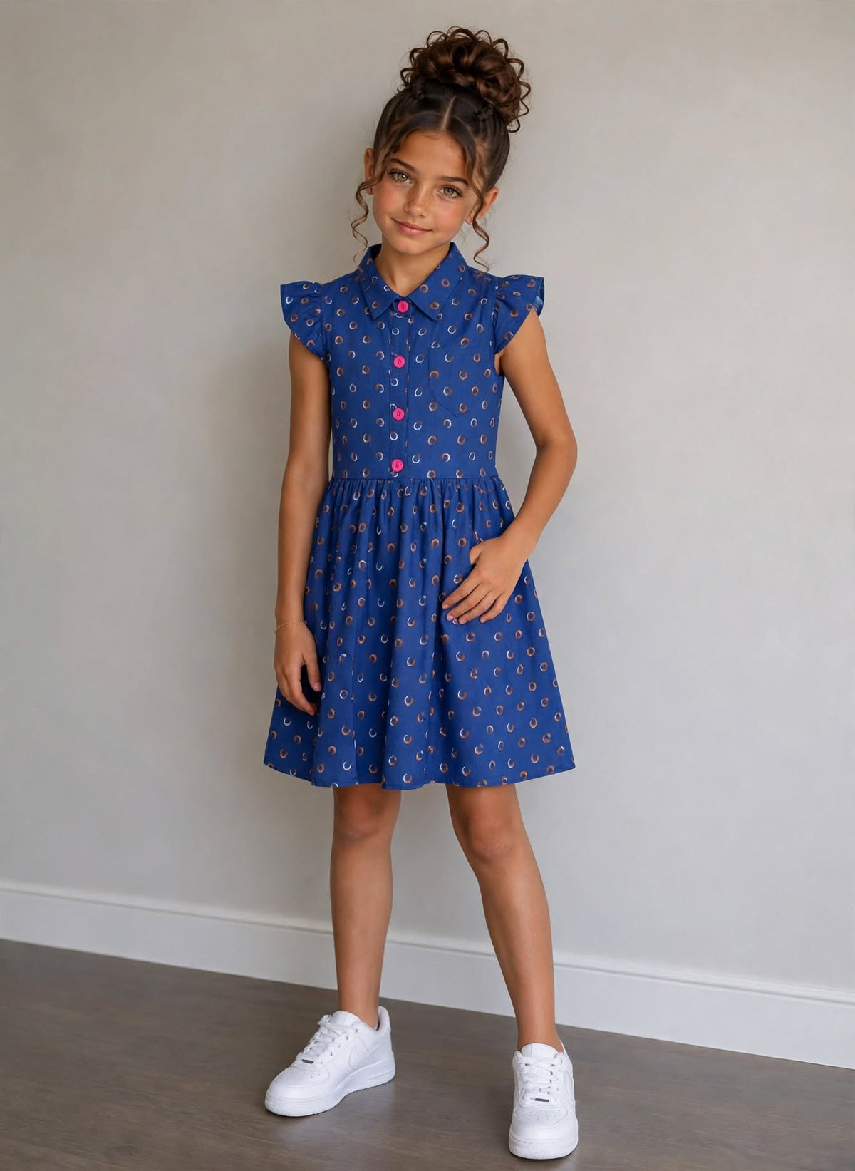 Girls Indigo Blue Printed Cotton Dress (2–12 Years) | Soft Casual Party Wear | MH AE