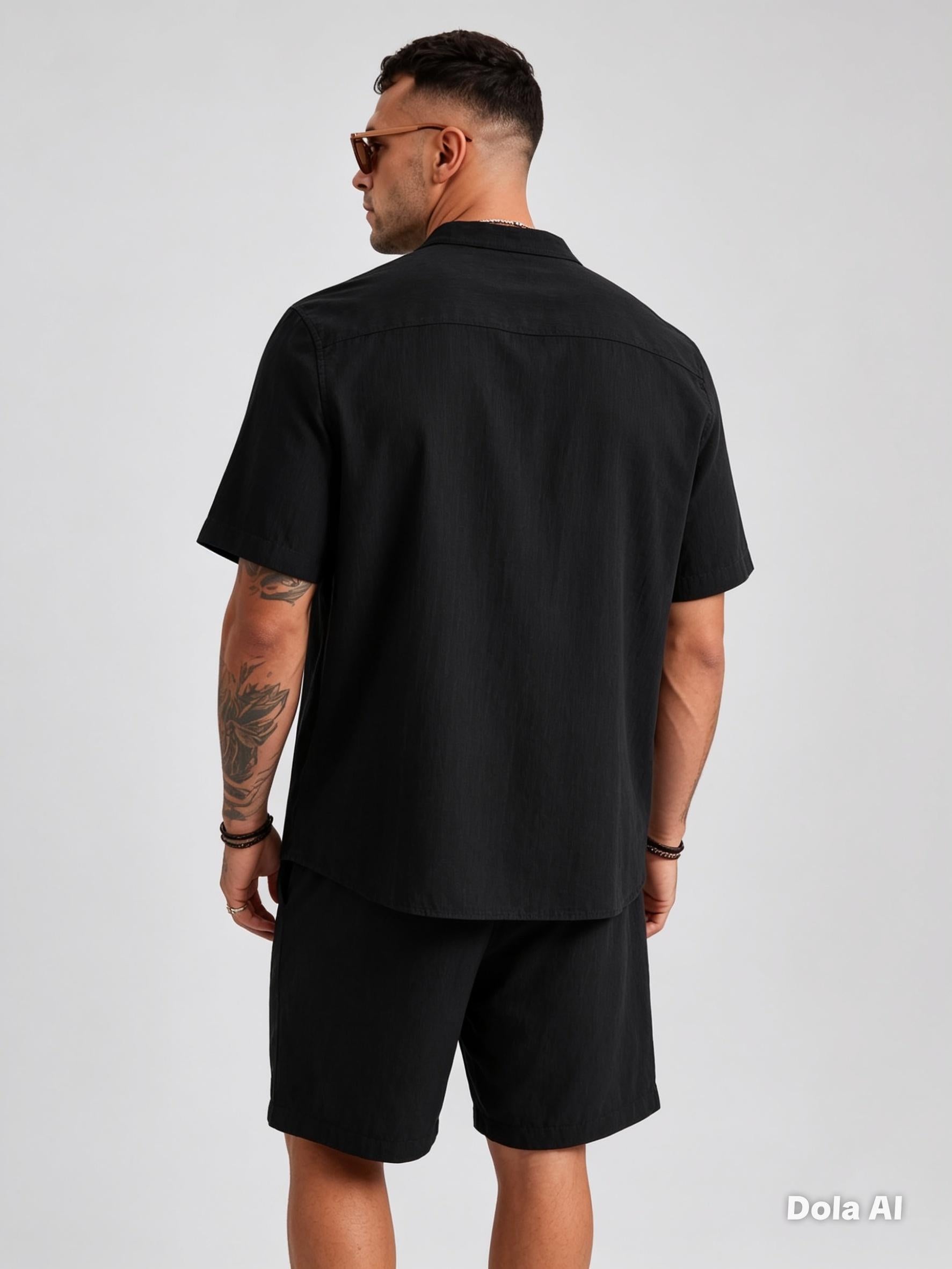 Men’s Premium Textured Band Collar Shirt & Shorts Co-ord Set | Half Sleeve Summer Set | M–XXL