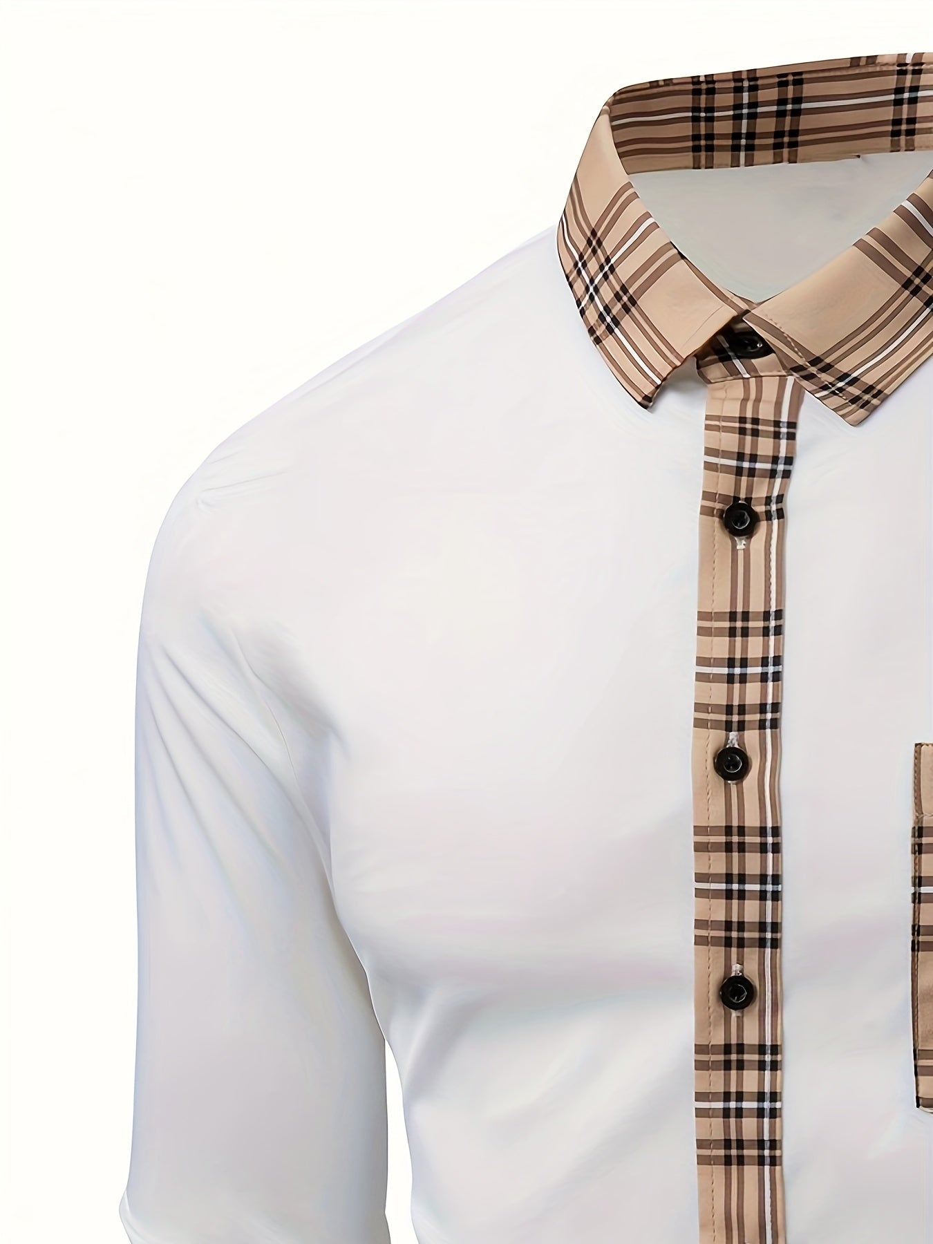 Men's Lapel Patchwork Dress Shirts Long Sleeve Casual Button .