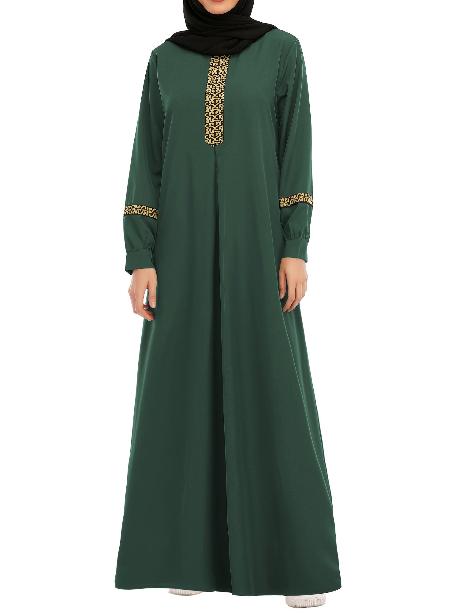 Contrast Trim Kaftan, Elegant Long Sleeve Maxi Length Dress, /MH
