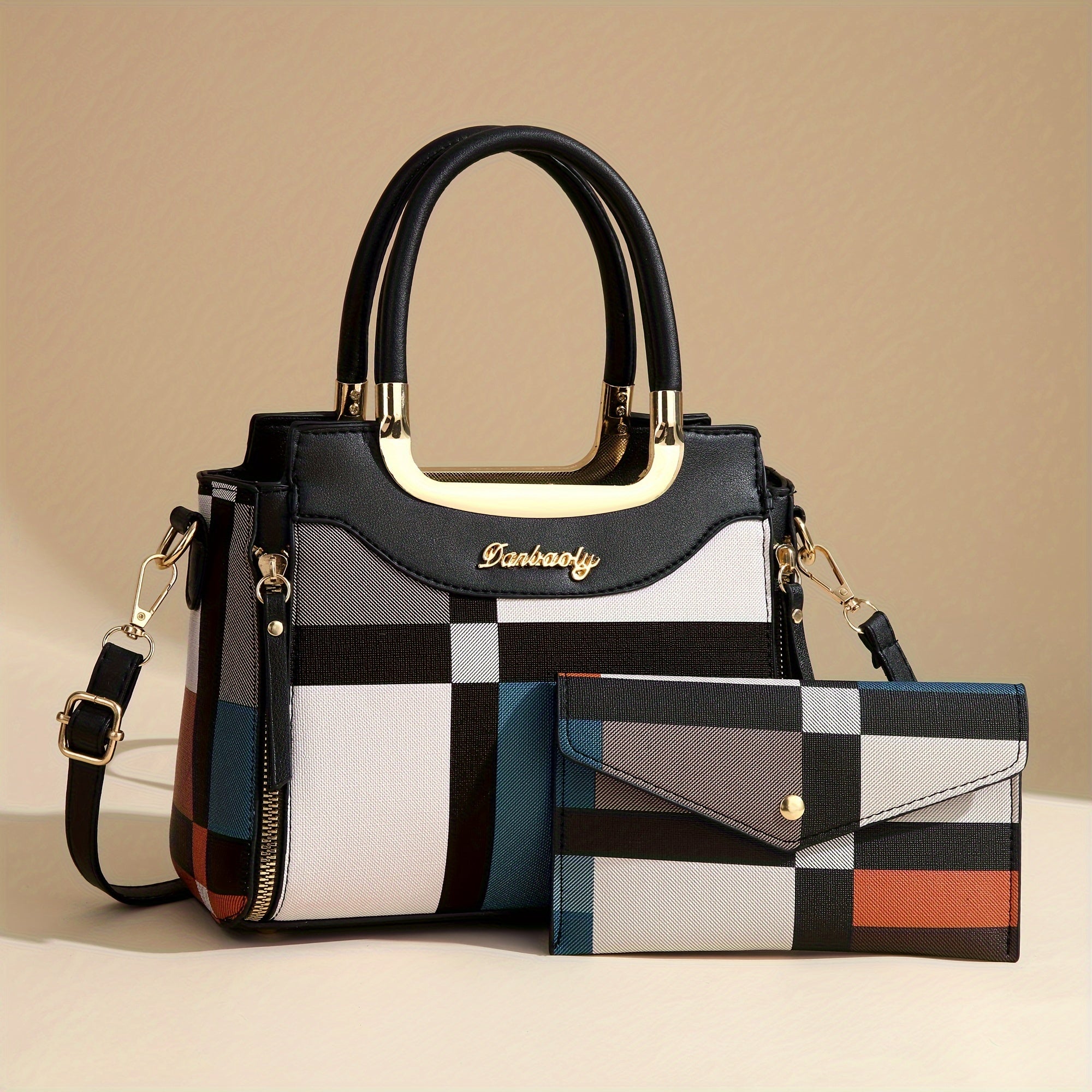 CHROSGEKEIDI Elegant Plaid Tote and Crossbody Bag Set,