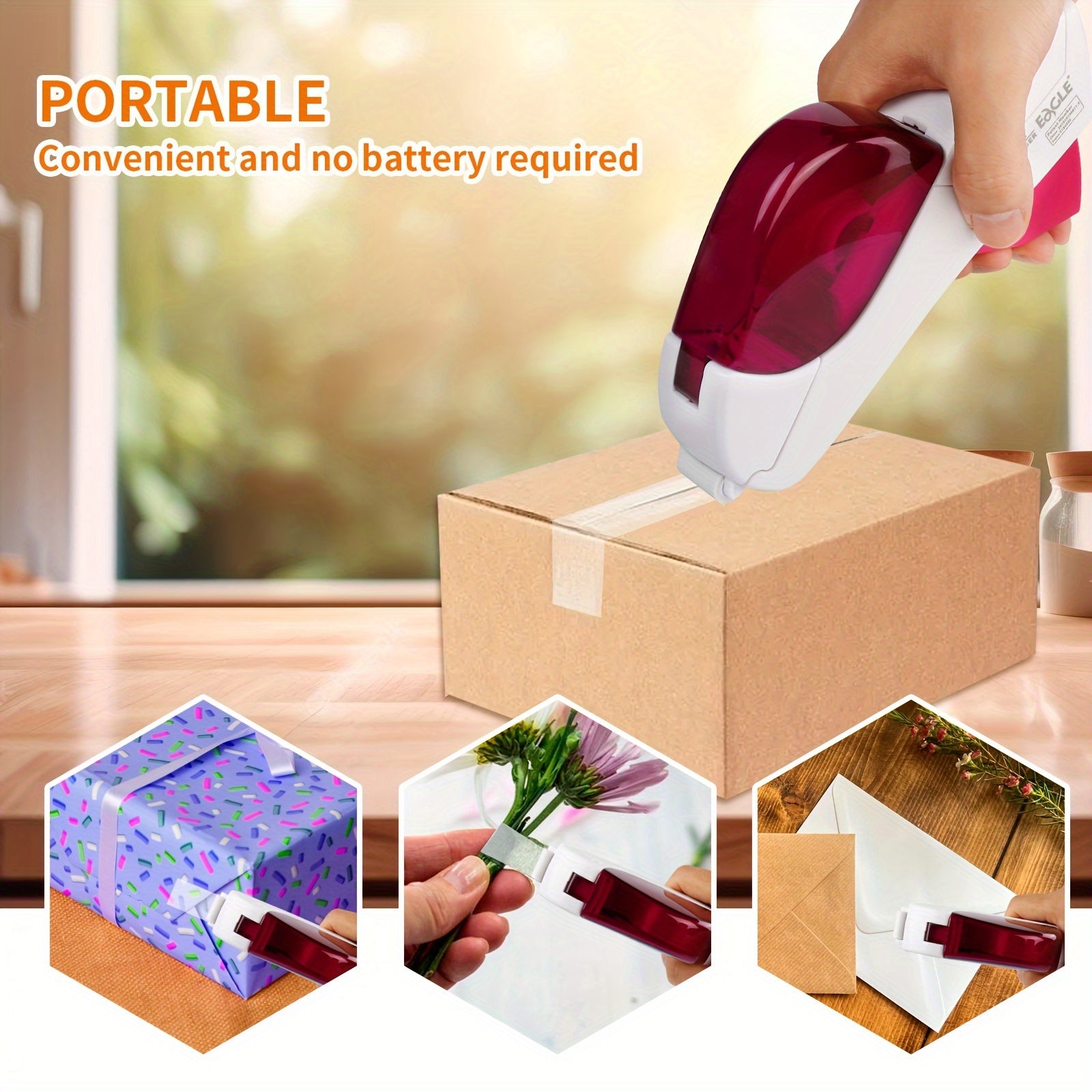 Eagle Automatic Tape Dispenser, Tape Gun Single Handheld Design perfect for Christmas and home gift wrapping, Free 1 Roll of 0.5 Inch (12 mm) and 1 Roll of 0.75 Inch (19 mm) Tapes