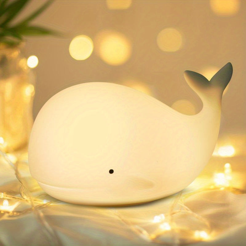 7 Colors Whale Kawaii Night Light - Rechargeable, Color-Changing, Silicone, Christmas and Halloween Gift Lamp with Soft Glowing Effect