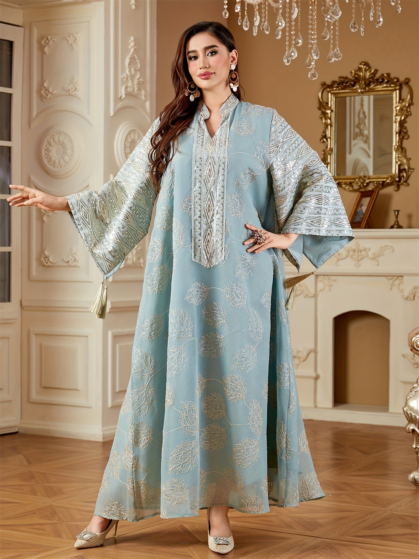 Elegant Black & Golden Decorated Kaftan for Women - ./MH