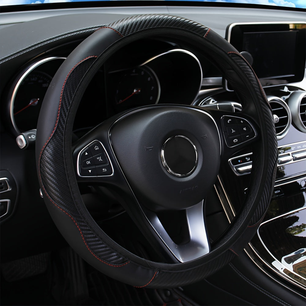 Universal Carbon Fiber Elastic PU Leather Car Steering Wheel Cover