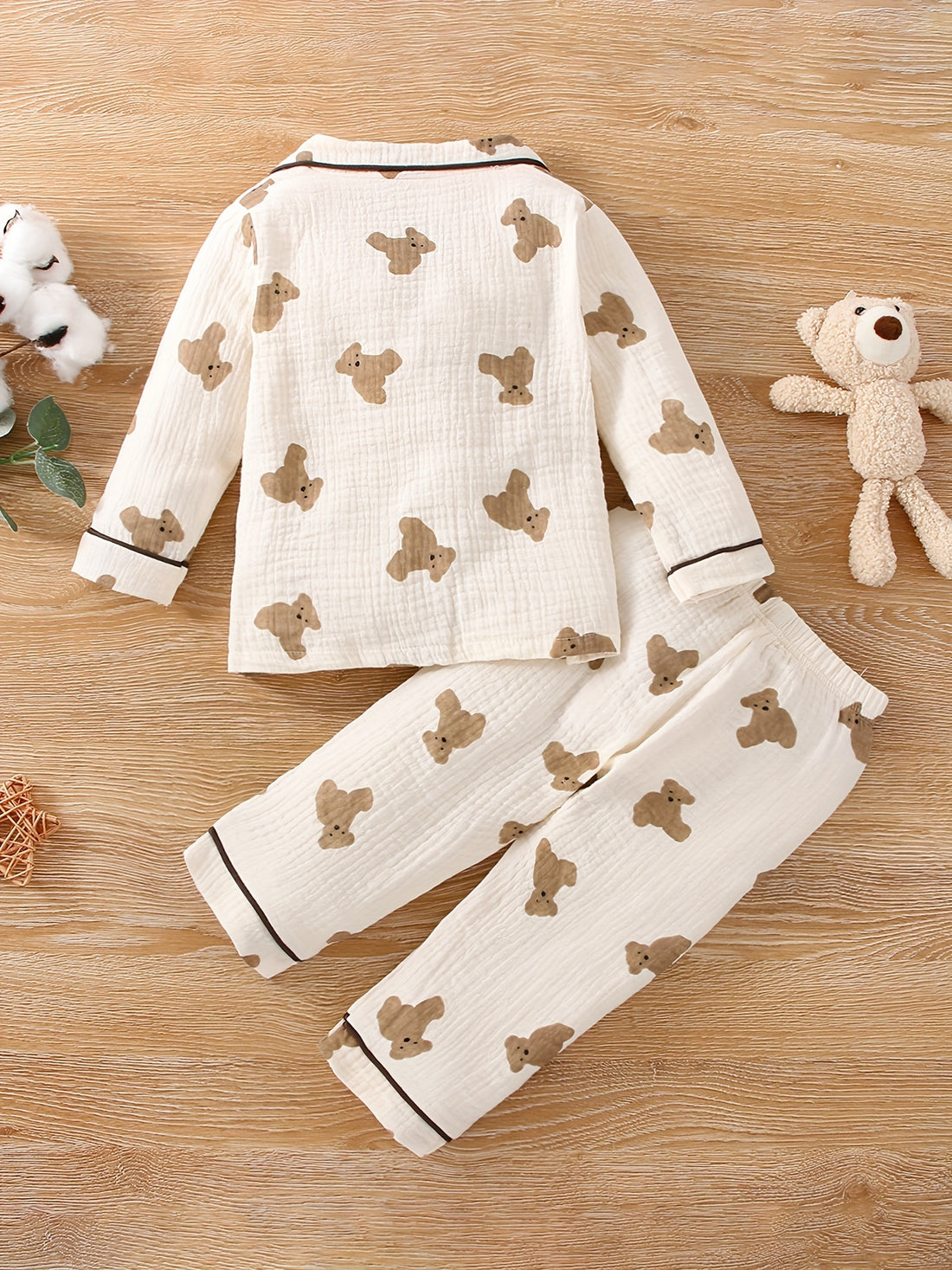 Kid's 2pcs Muslin Pajamas, Long Sleeve Button,