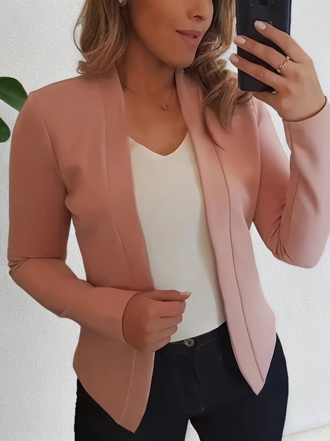 Solid Lapel Blazer, Casual Long Sleeve Blazer For Office & Work,