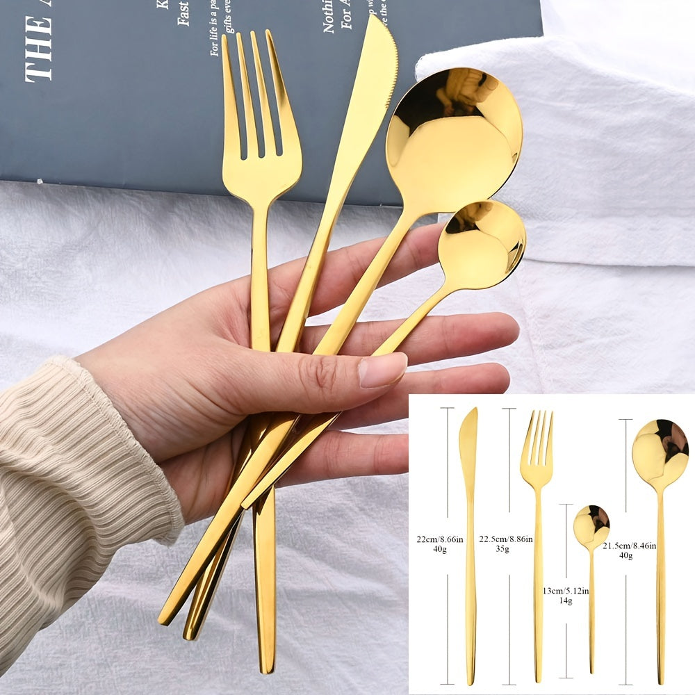24-Piece Luxury Black Handle Golden Cutlery Set - High-Quality Stainless Steel Knife, Fork, and Spoon Tableware Flatware Set for Festival, Kitchen, and Dinnerware - Ideal Gift for Friends and Family