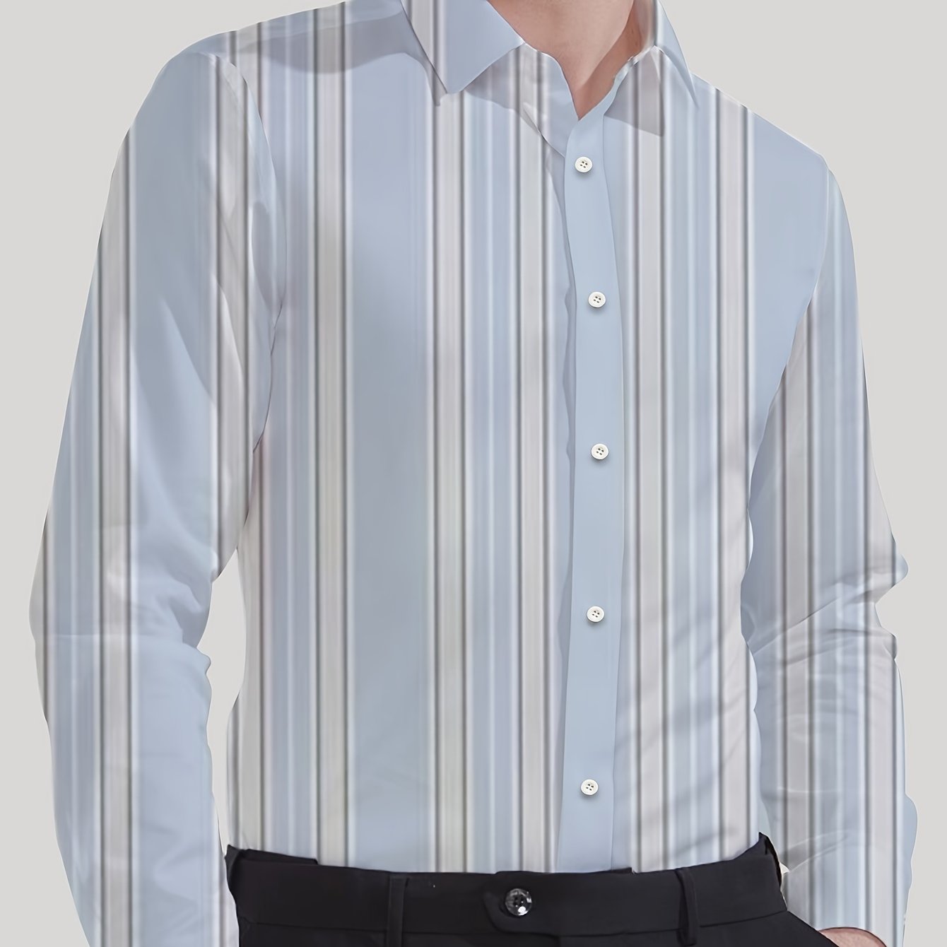Men's Striped Lapel Collar Dress Shirts, Long Sleeve .