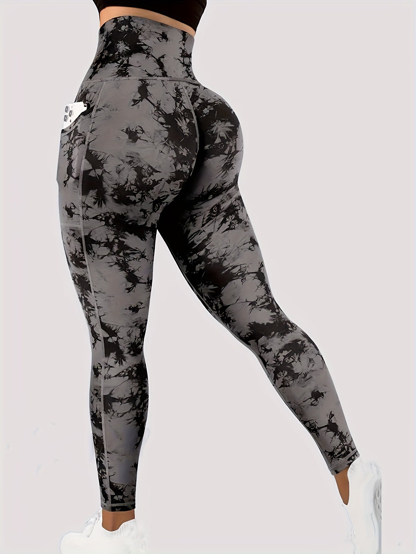 Women'S High-Waist Tie-Dye Yoga Leggings with Front Button Closure & Pockets .