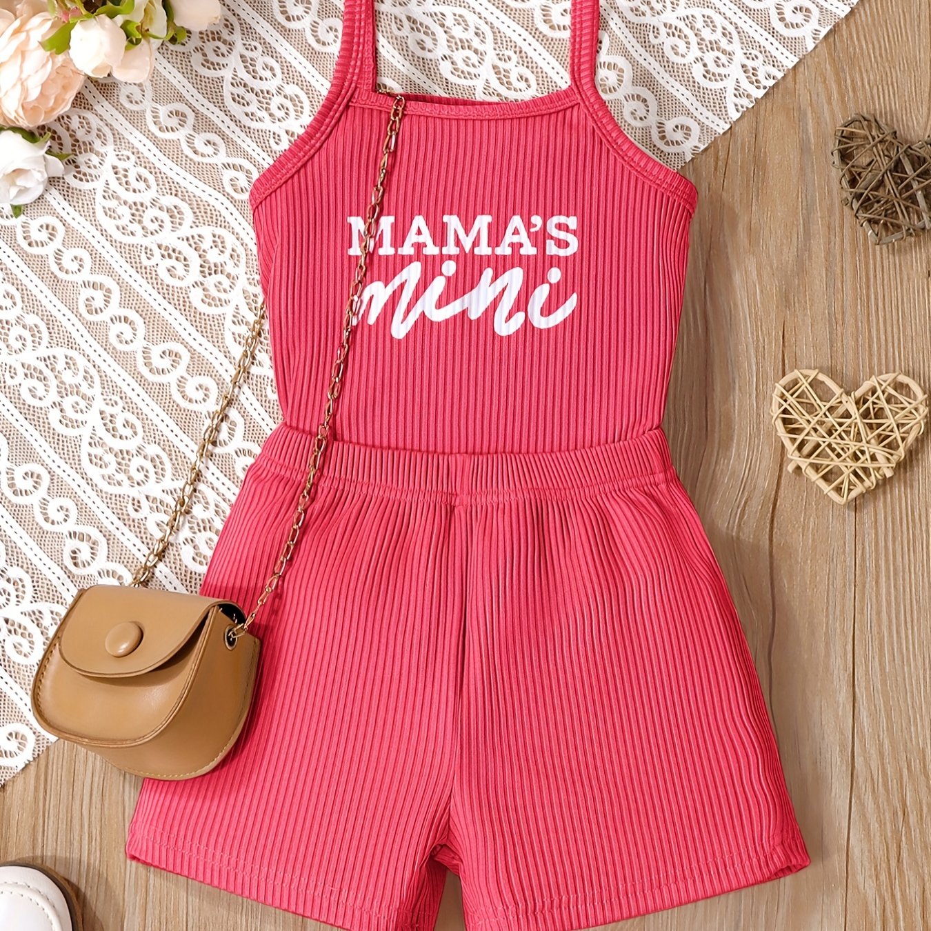2pcs Toddler Girls Letter "MAMA'S MINI" Graphic Cami Top