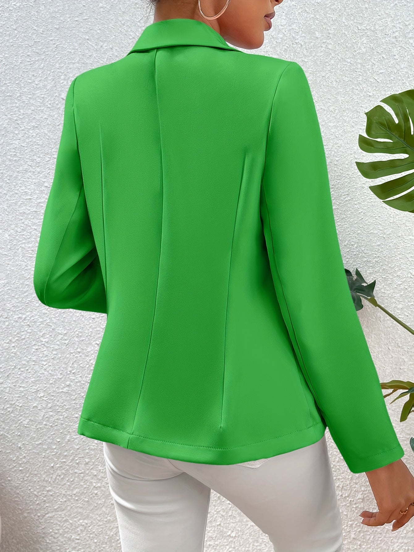 Solid Color Open Front Blazer, Elegant Lapel Neck Double Breasted.