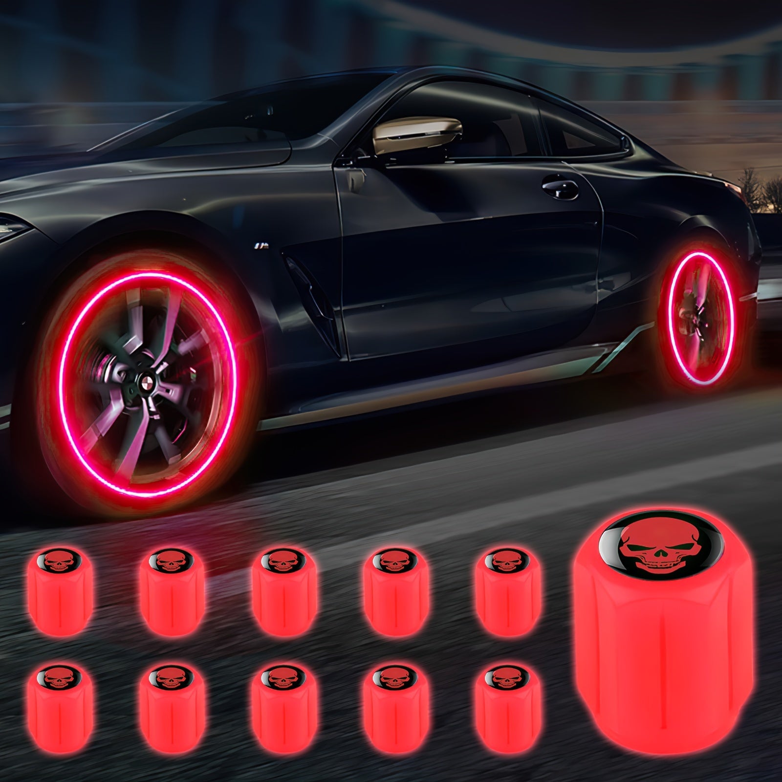 10-Pack Luminous ABS Wheel Valve Caps Night Glow for Cars, Motorcycles, Bicycles, Trucks
