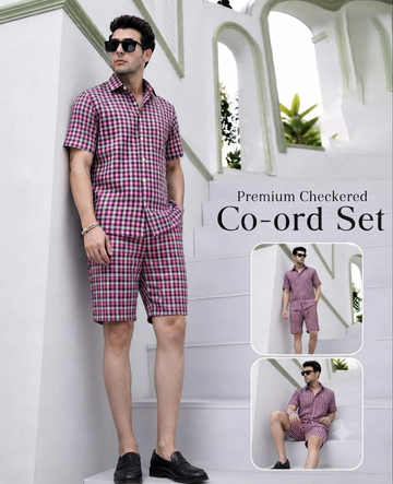 Men's Gingham Check Normal Collar Shirt and Shorts Set | 5 Colors | Sizes M-XXL | MH