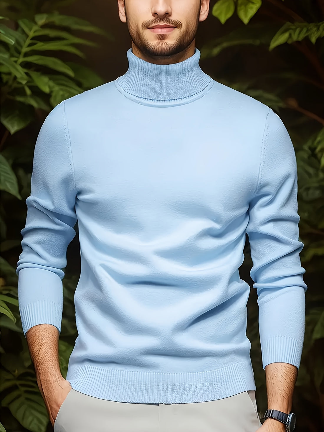 Men's Casual Solid Color Turtleneck Sweater .