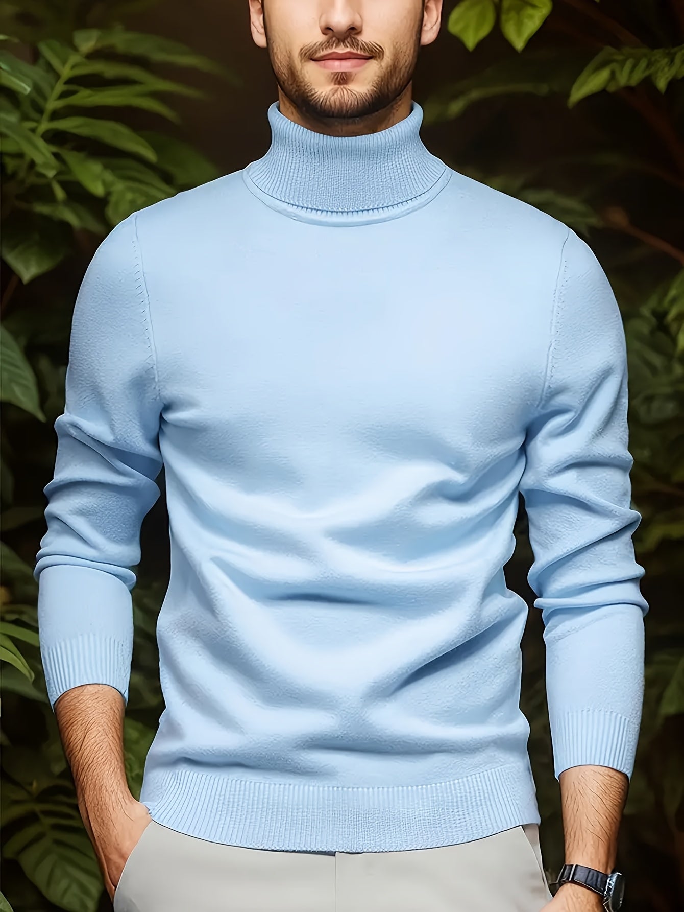 Men's Casual Solid Color Turtleneck Sweater .