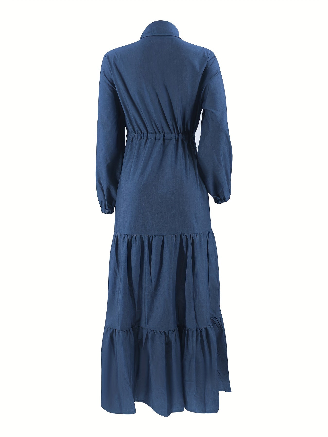 Long Sleeve Shirt Collar Modest Dress, Drawstring Waist Solid Abaya, ./MH