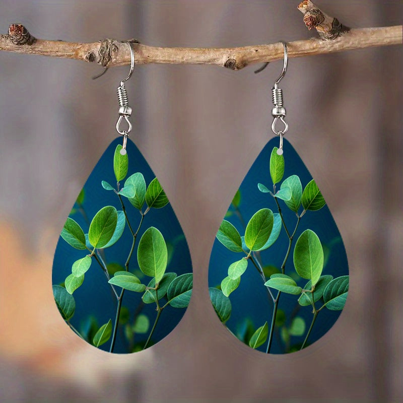 1 Pair Unique Tree of Life Wooden Earrings - Drop & Dangle Jewelry with Waterdrop Design, Flower Pattern, and Leaves Motif - Perfect Gift for Girls and Nature Lovers