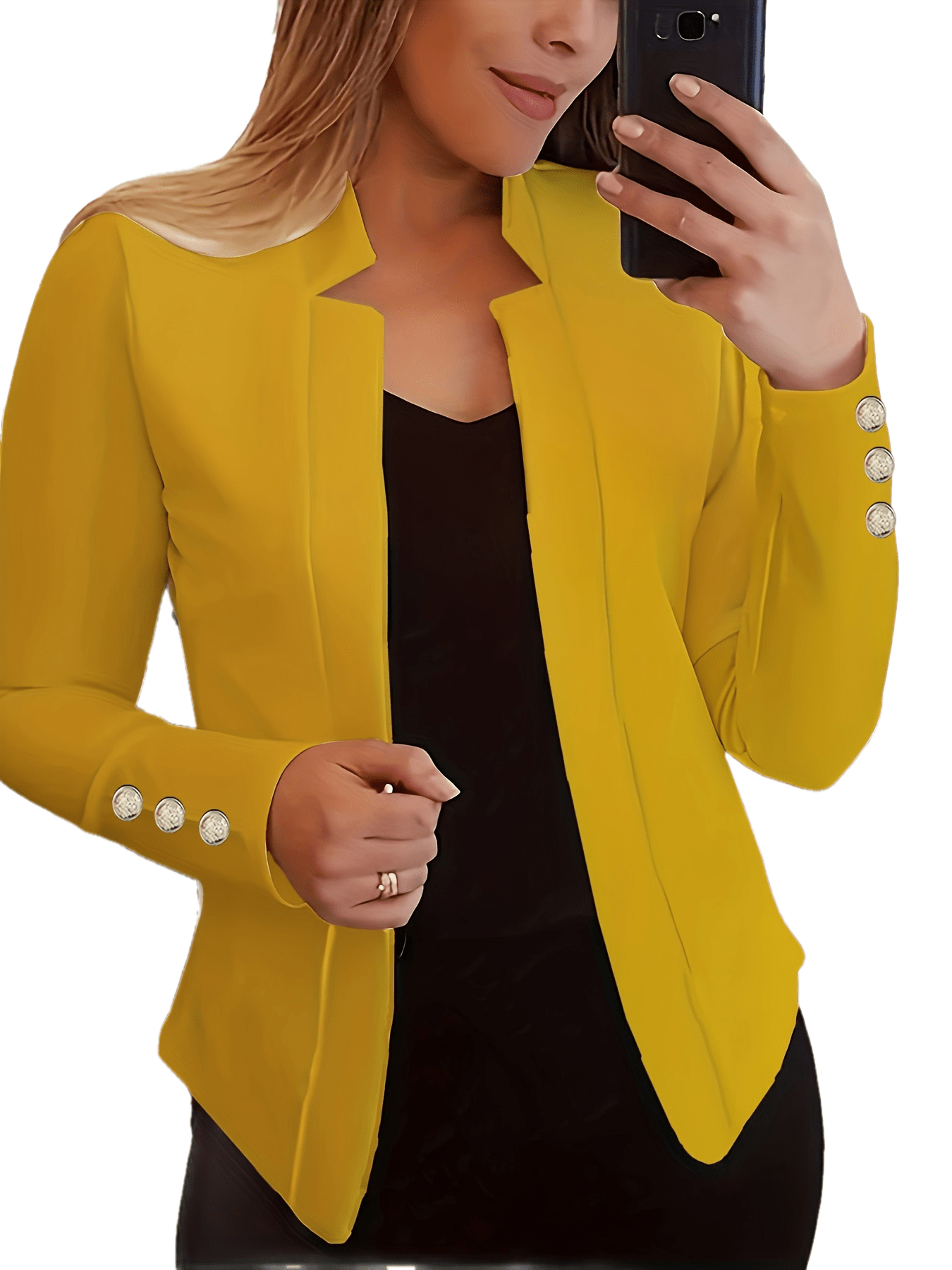 Solid Open Front Button Decor Blazer, Elegant Long Sleeve Blazer.