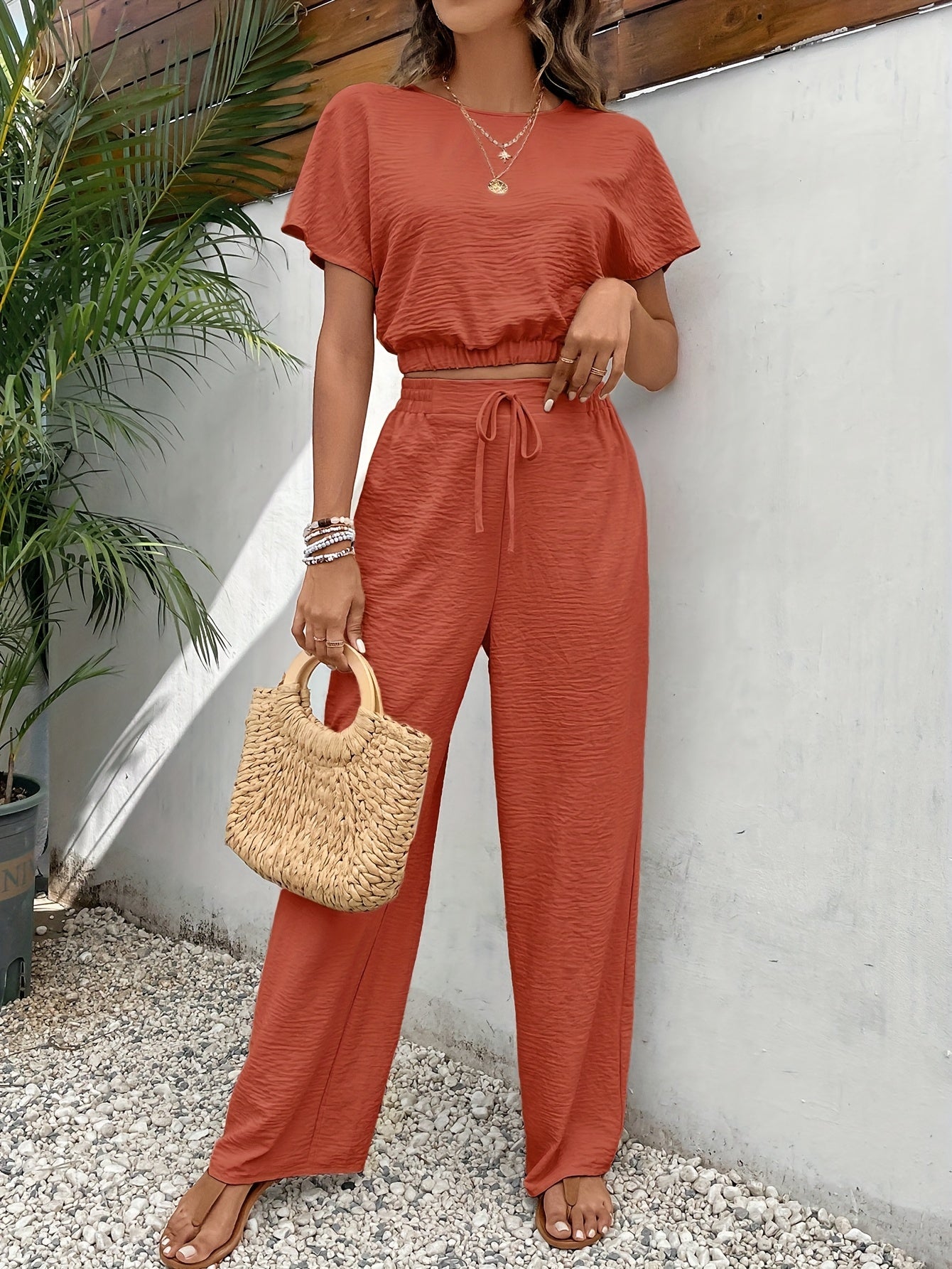 Solid Color Summer & Spring Casual Two-piece Set,