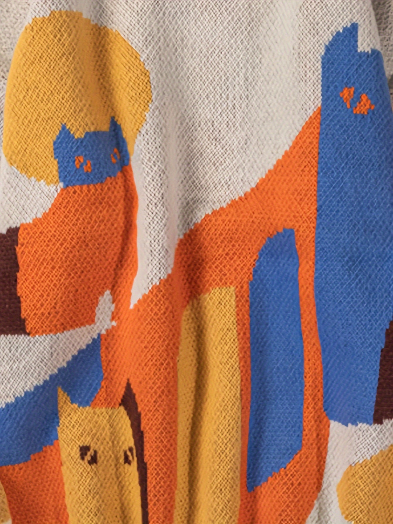 Cute Cat Pattern Knitted Sweater, Men's Casual Warm Mid Stretch .