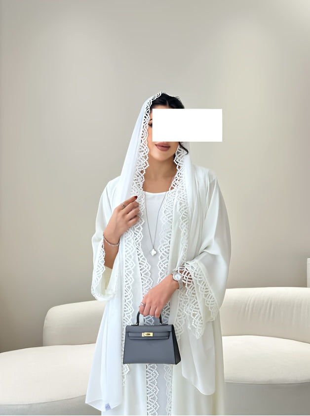 2pcs Set with Lace Trim Muslim Kaftan Plus Sleeveless Vest Skirt, / MH