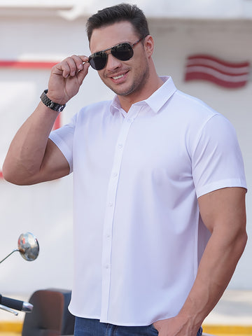 Men's Short Sleeve Lapel Collar T-Shirts In Solid Color,