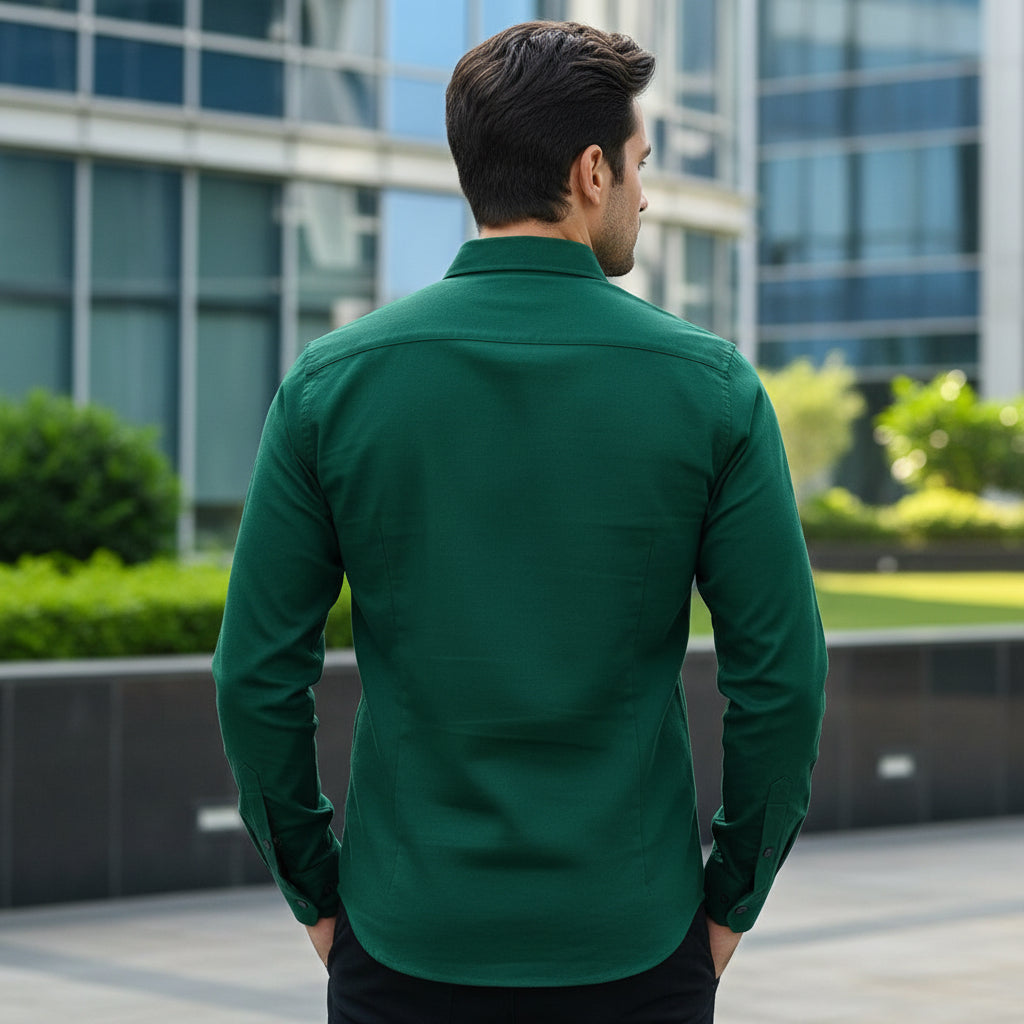Men's Mandarin Collar Slim-Fit Contrast Detail Casual Cotton Shirt | MH