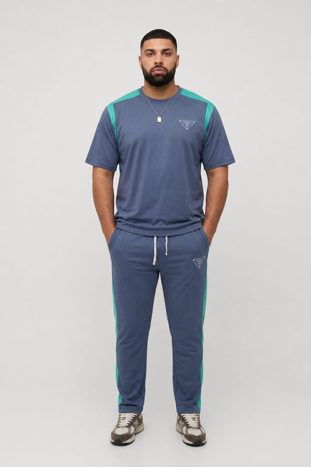 Men’s Oversized Multi-Color Casual Tracksuit Set Contrast Tee + Joggers | Sizes M-XXL | MH