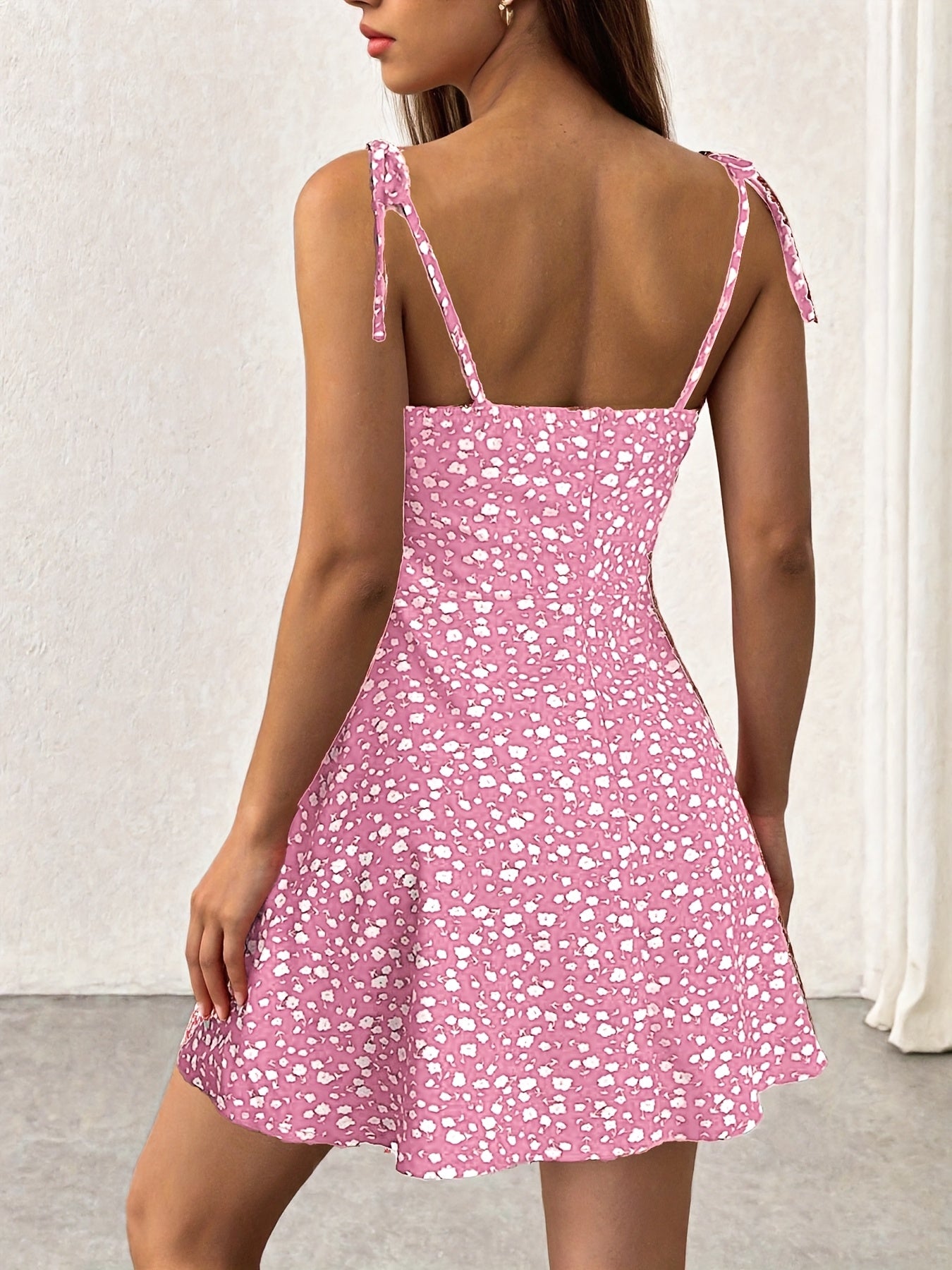 [Elegant Cami Dress] Elegant Floral Print Cami Dress |