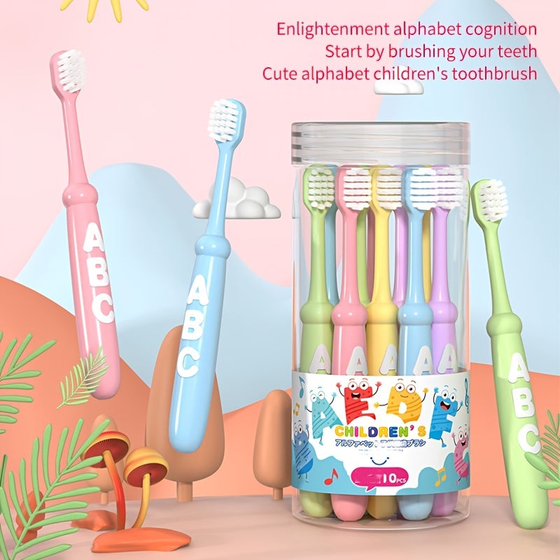 10pcs/pack Letter Antibacterial Silk Kids Toothbrush, Cartoon Soft Bristle Toothbrush, Unisex High Density Brushes, Non-Breaking Student Gum Guard, Christmas, Halloween, Thanksgiving Day Gift