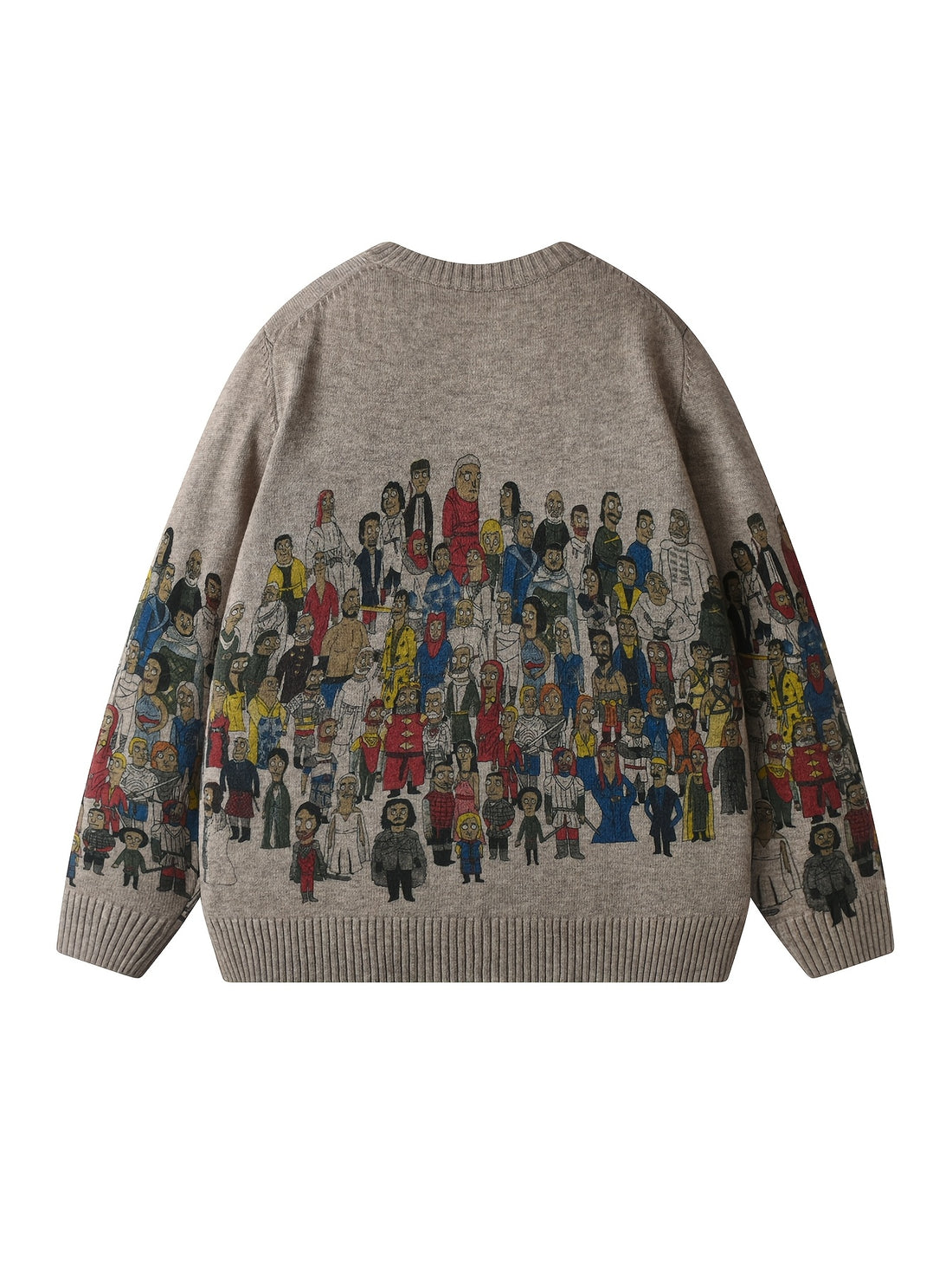 Men'S Cartoon Print Crew Neck Sweater, Casual Street Style Knit Pullover,