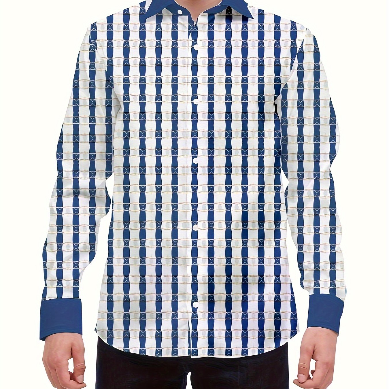 Men's Stylish Striped Lapel Collar Design Dress Shirts,