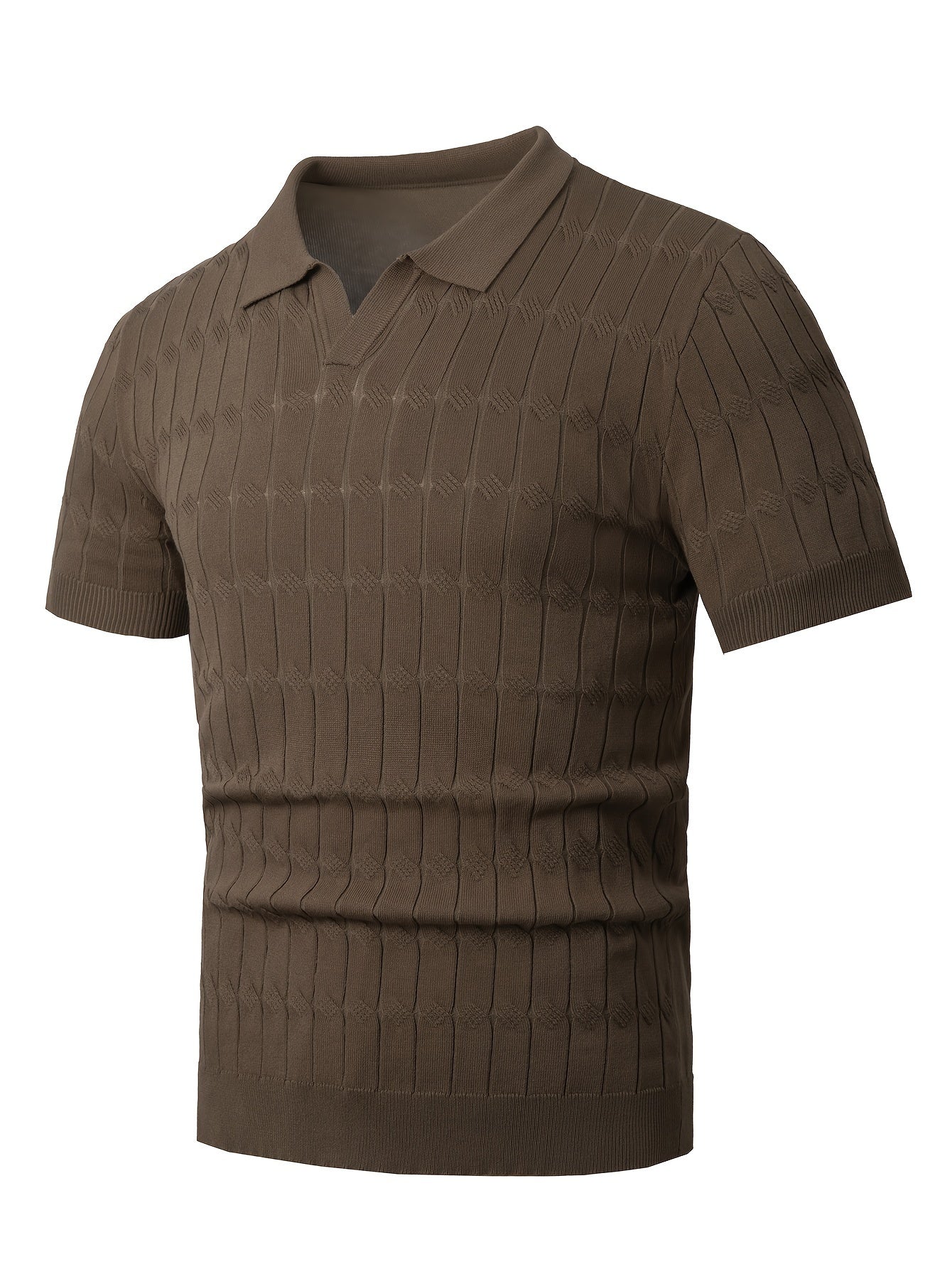 Chic Knit Shirt, Men's Casual Lapel Mid Stretch V-Neck Pullover Sweater
