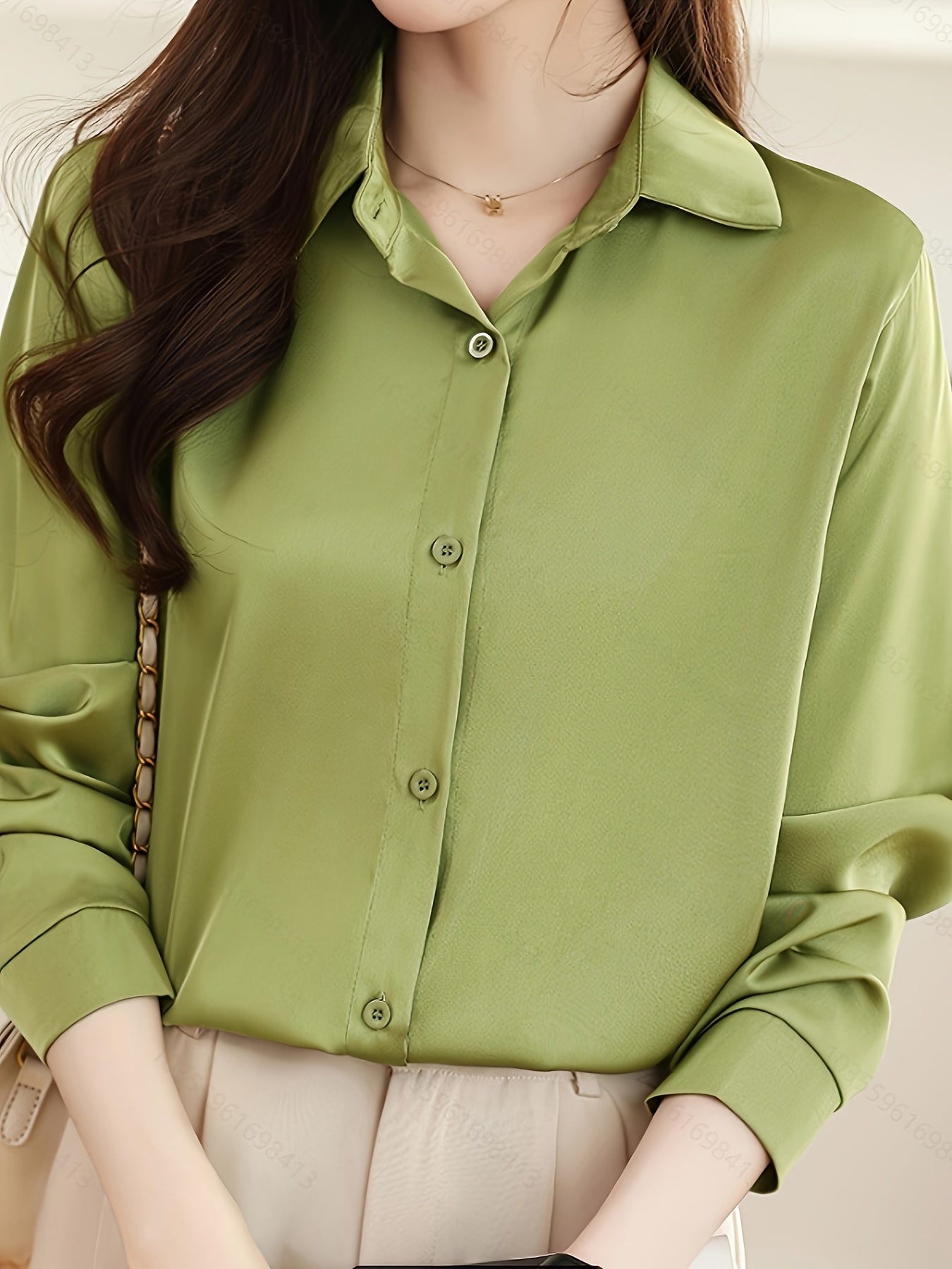 Luxury Feel Wrinkle-Resistant Satin Shirt for Women | Solid Color