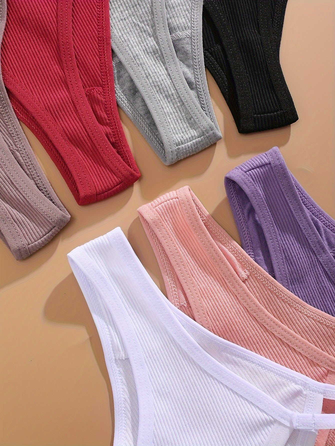 7pcs Solid Ring Linked Straps Thongs, Sexy Comfy Breathable Stretchy Intimates '/MH