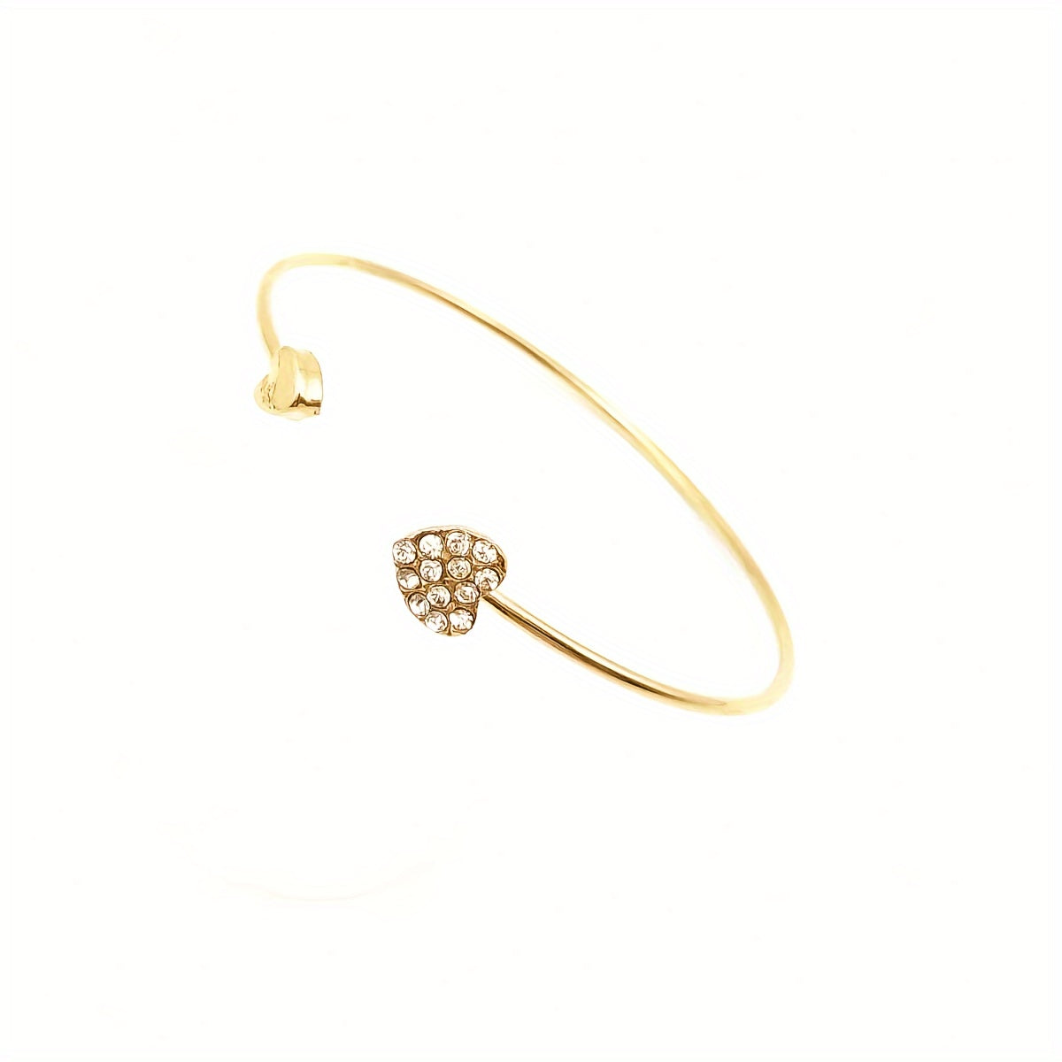 Elegant Adjustable Open Cuff Bracelet For Women, Heart Design With Sparkling Rhinestones, Simple Handmade Bangle Jewelry Accessory
