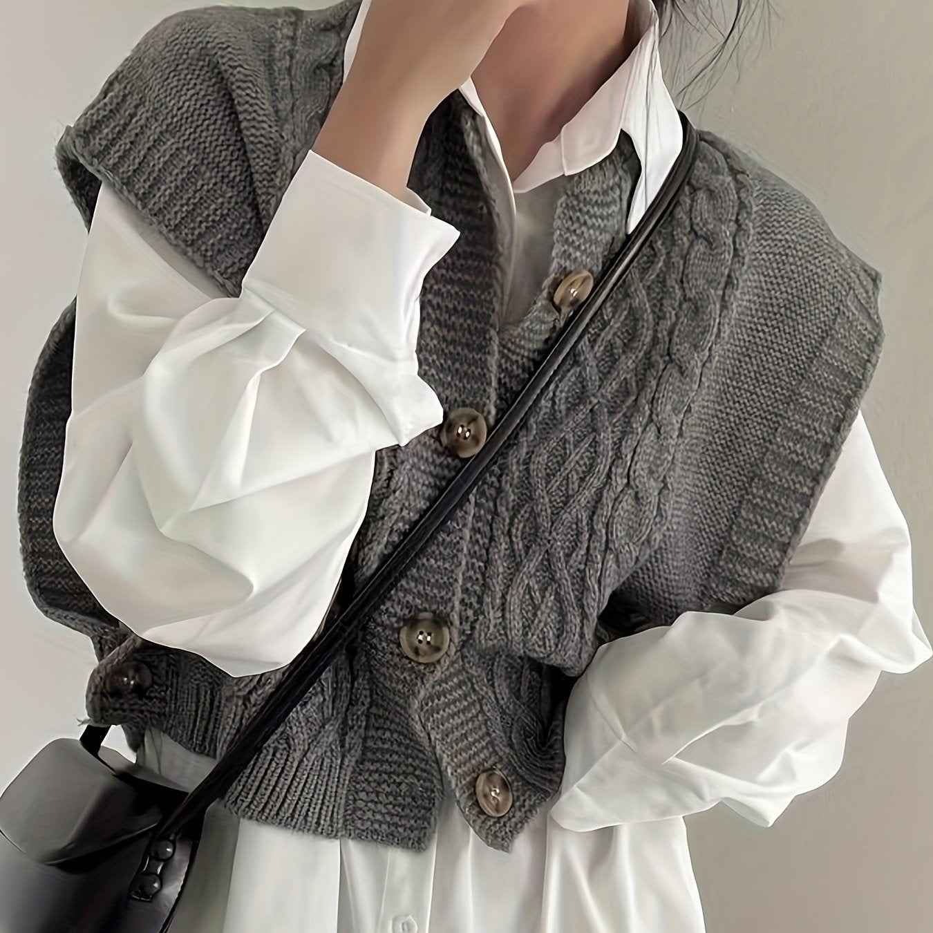 Front Knitted Vest Sweater, Casual Crew Neck Sleeveless Sweater.