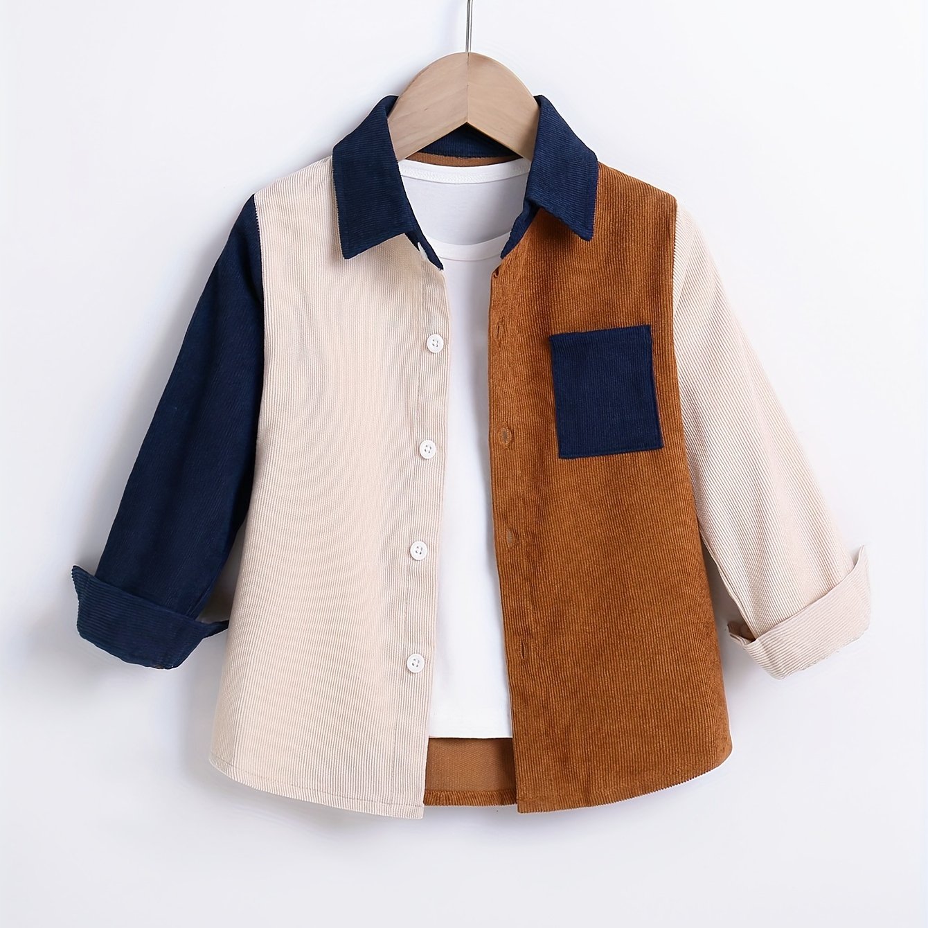 Toddler Boys Long Sleeve Color Block Shirt Top Kids Clothes For Spring Autumn.