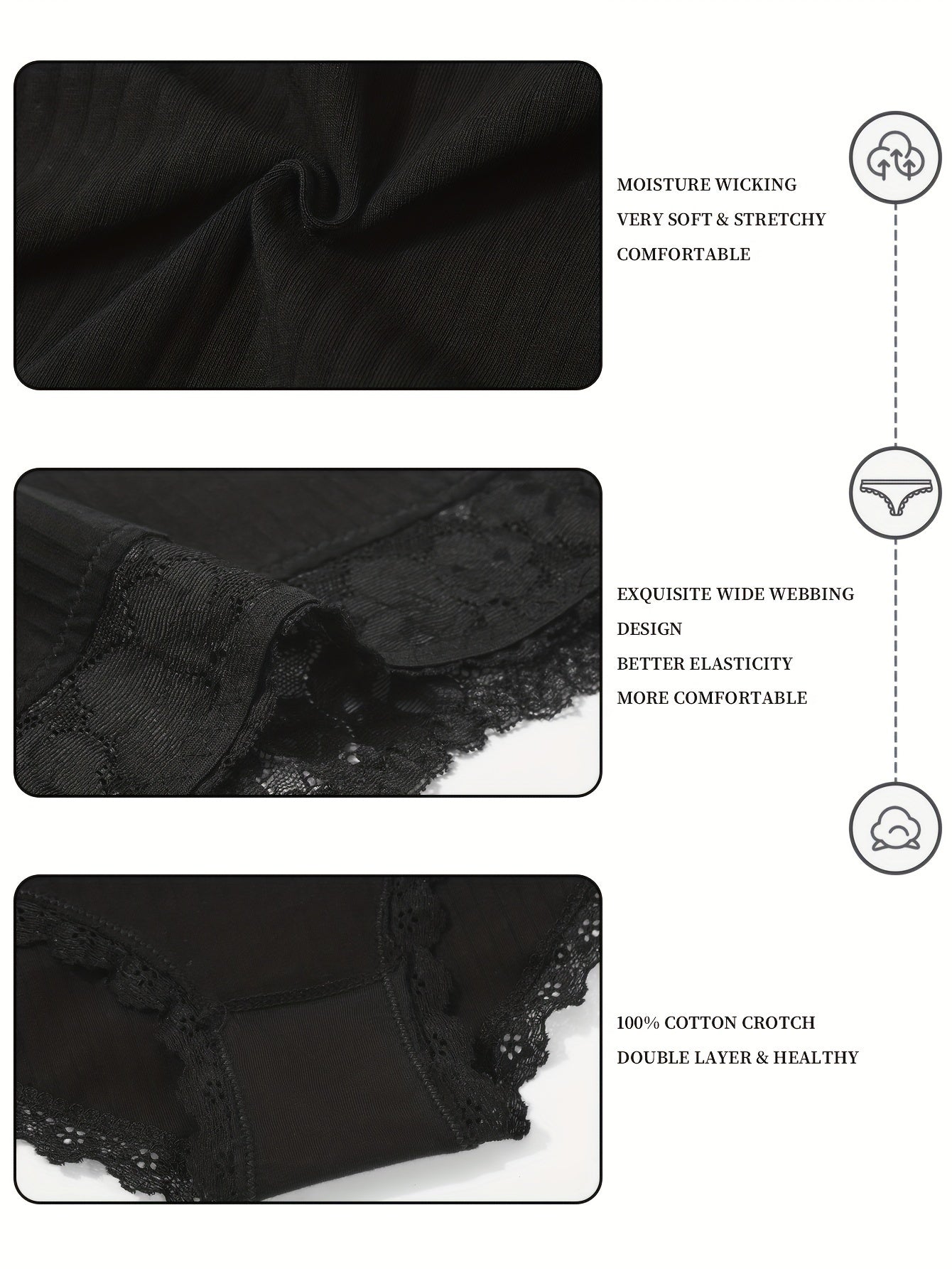 6pcs Solid Ribbed Briefs, Sexy & Comfy Bow Decor Lace Trim Intimate Panties, /MH