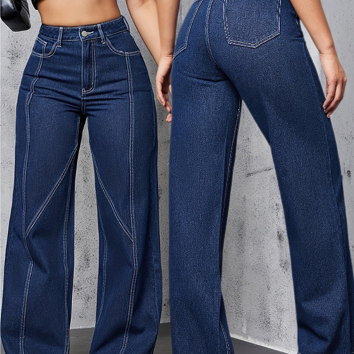 Women's Fashionable High-Waisted Flared Jeans Straight-Leg Denim Pants