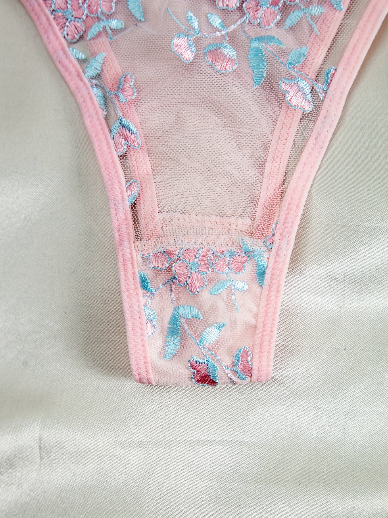 Sexy Lingerie Set, Floral Embroidery Mesh Cami Bra & Panties,/MH